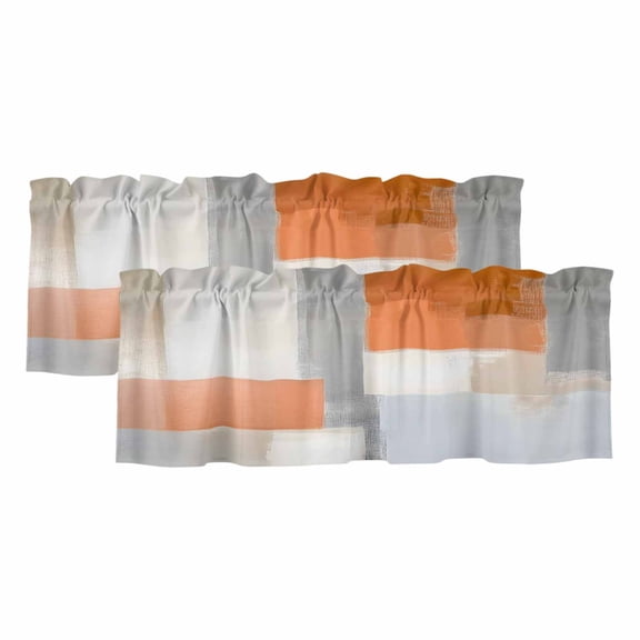 Burnt Orange Grey Curtain Valances for Windows, Kitchen Valance Window Treatments Panel 2 Pack, Abstract Art Color Block Rod Pocket Short Curtains for Bathroom Bedroom 54 x 18 Inch