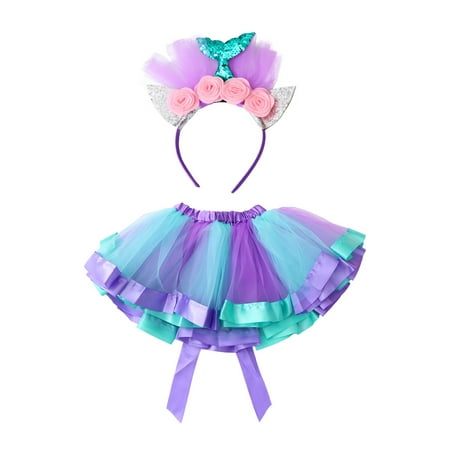 

Tulle Tutu Skirt Mermaid Headband Beautiful Christmas Costume for Kids Girls (Size S)