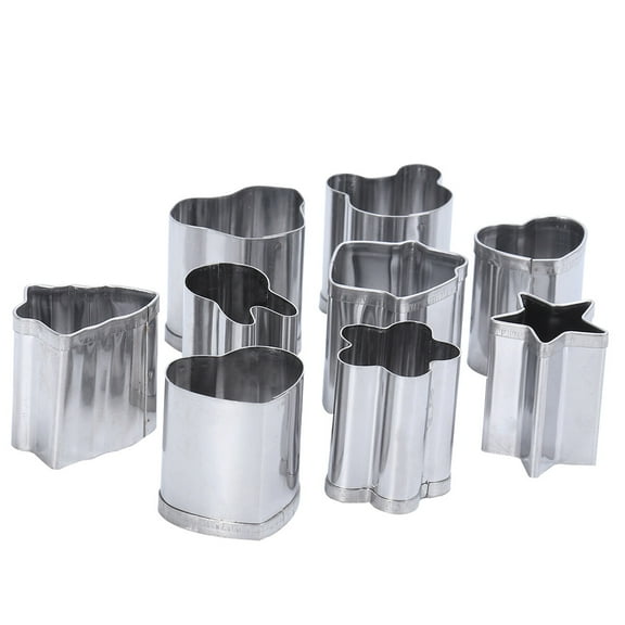 8-Piece Stainless Steel Baking Biscuit Cookie Mould Set with Fruit Cutters for Kitchen Baking and Pastry Making