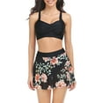 thumbnail image 3 of Arvbitana Women Girls Swimwear Sets Solid Color Sling Vest +Floral/Leaf/Lemon Print Skirt +Thong 3Pcs, 3 of 9