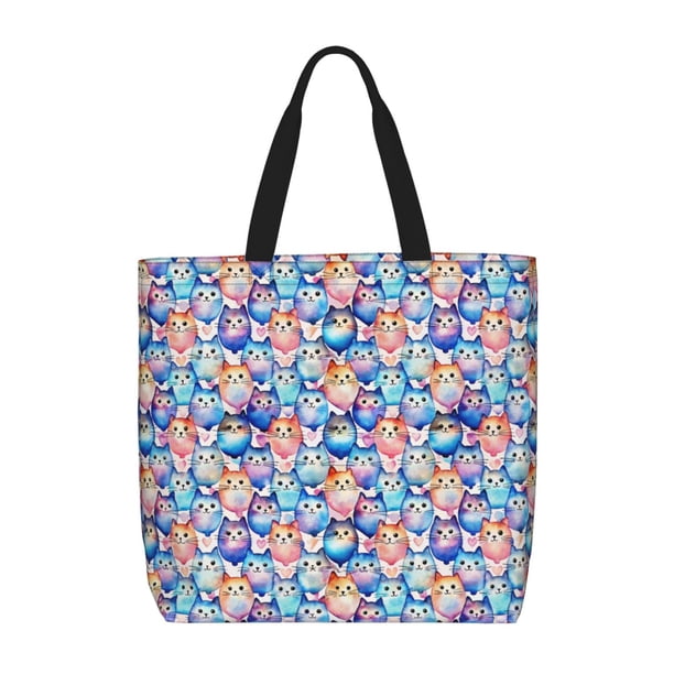 Fotbe Cartoon colorful cute cat Bolsa Tote con Estampado para Mujer, Bolsos con Cremallera, Bolsa de Hombro Casual de Gran Capacidad con Bolsillos Internos