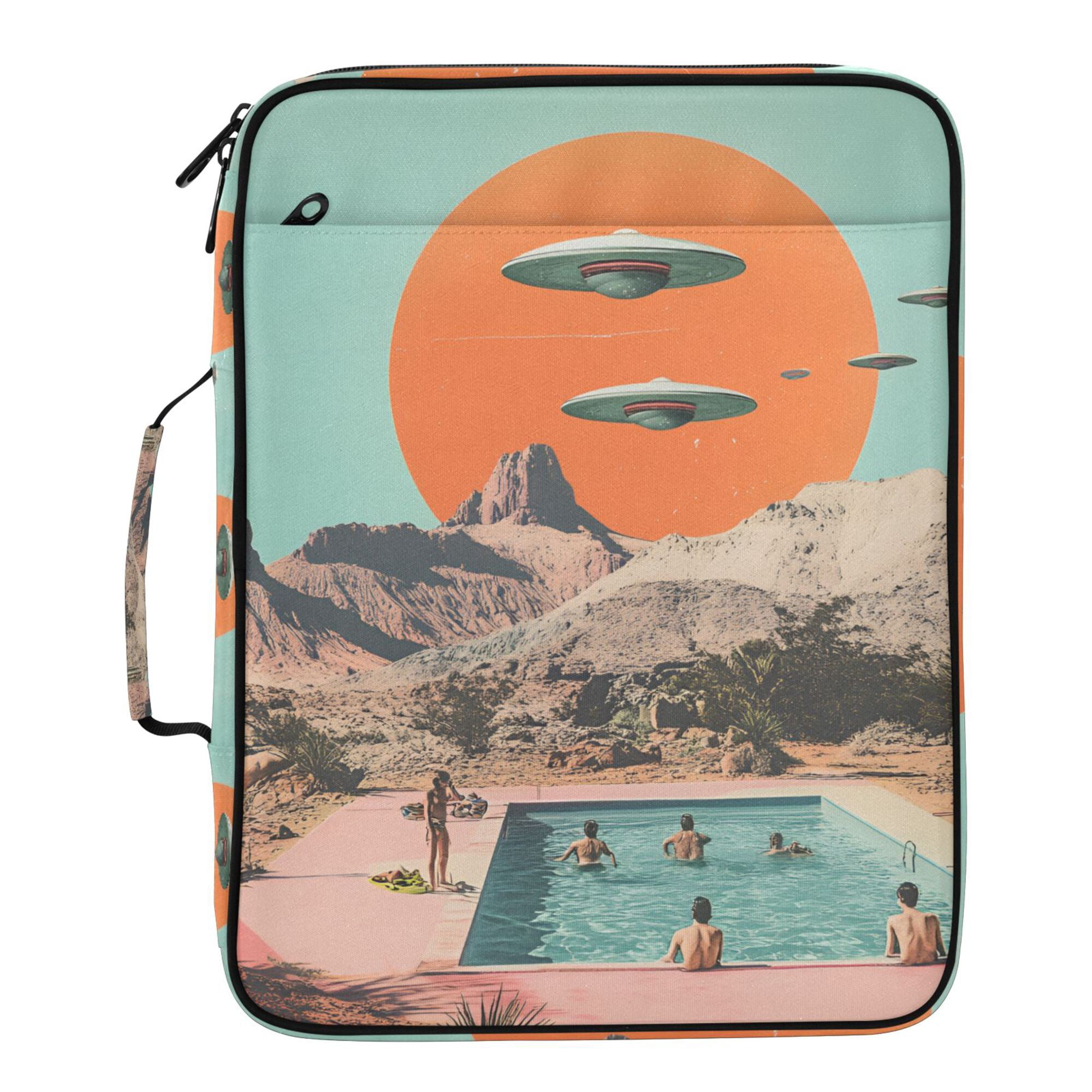 FORMRS Accordion File Folder A4 Size 7-Pocket Expanding Document Organizer Bag with 3 Ring Binder, Retro UFO