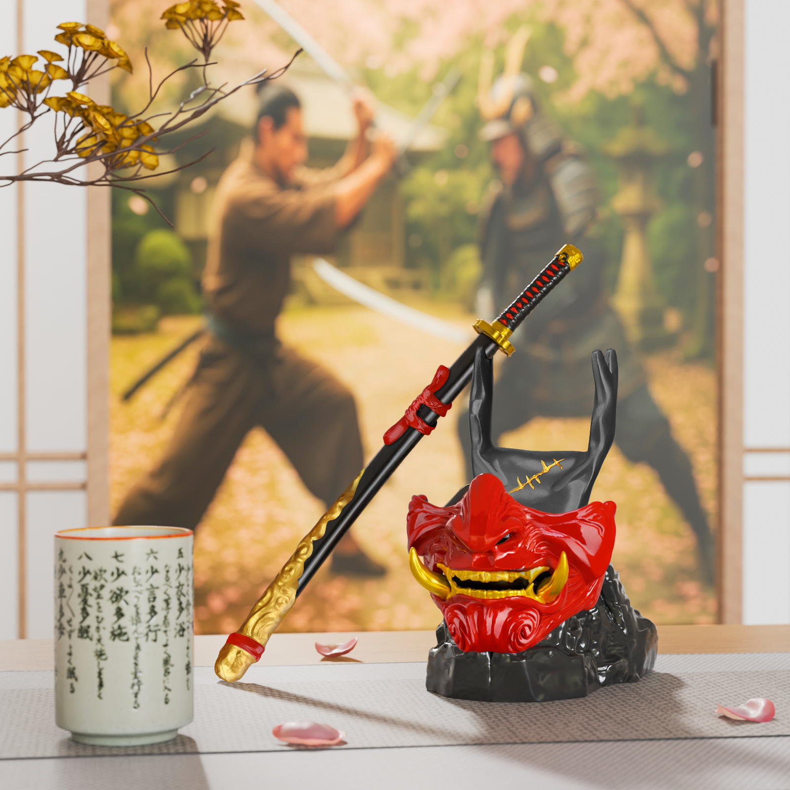 NiHome Samurai Warrior Mask Gaming Controller Holder Stand for PS5 Xbox Switch & Headsets, Handcrafted Resin Sculpture Desktop Display Organizer for Gamers, Multi-Device Charging Dock for Smartphones
