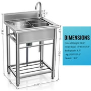Lafati 23 Stainless Steel Freestanding Utility Sink - Single Bowl with Hot/Cold Water Inlet, NSF Certified for Kitchen, Laundry, Bar