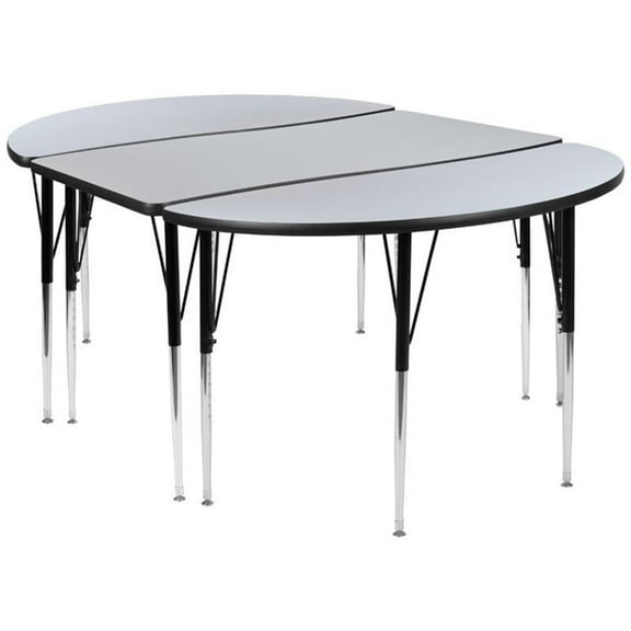 Pemberly Row 3 Piece 76" Oval Wave Wood Activity Table in Gray and Black