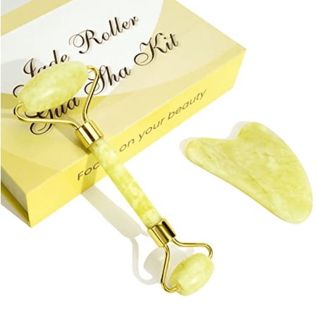 Gift Box 100% Natural Quartz Roller and Gua Sha Set Face Roller for Face Facial Massage Skin Care Tools