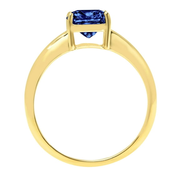 2 ct Cushion Cut Simulated Tanzanite Solitaire Engagement Ring for Women in 14K Yellow Gold