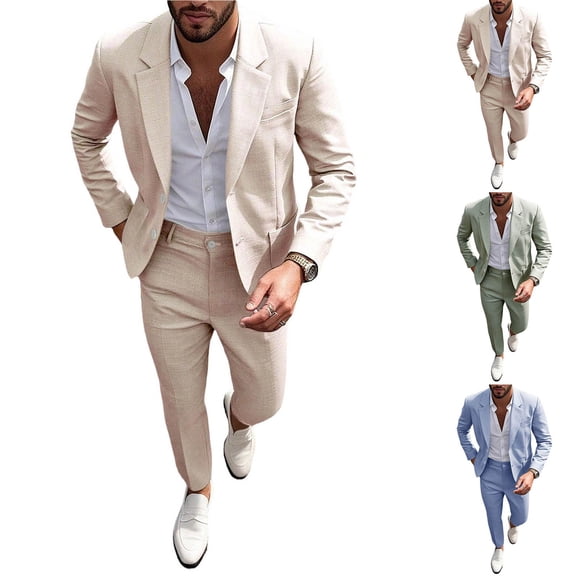 Miqool Mens Suits 2 Piece Sets Long Sleeve Lapel Button Down Casual Blazer Formal Business Pant Outfits for Work Wedding Prom