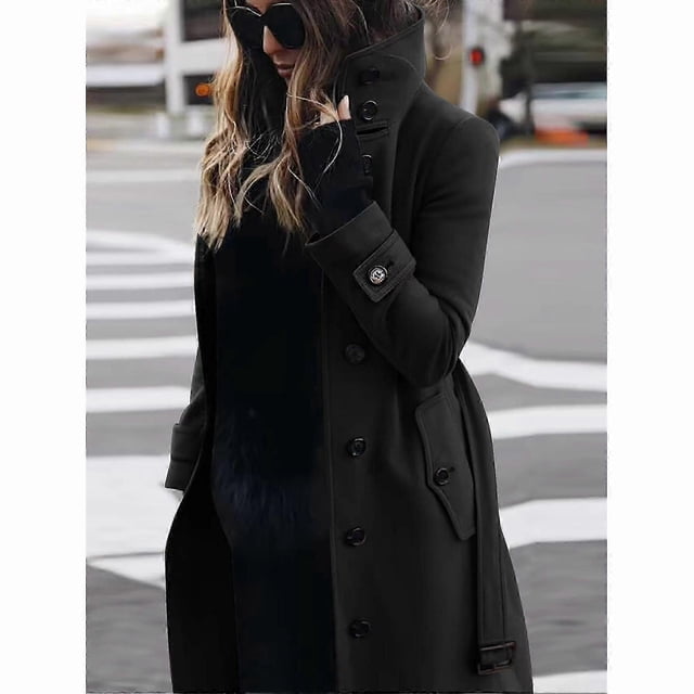 Autumn Winter Woolen Coat Women's Slim Fit Cardigan Large Coat Women Long Sleeve Single Breasted Stand Collar Woolen Coat