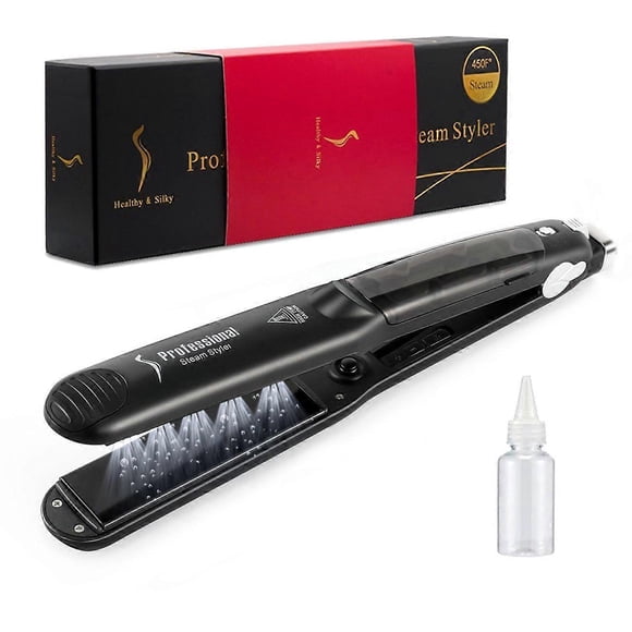 Plancha de pelo alisadora de vapor con cerámica y turmalina 2 en 1: rizado y alisado, con control de temperatura LED y calentamiento rápido.