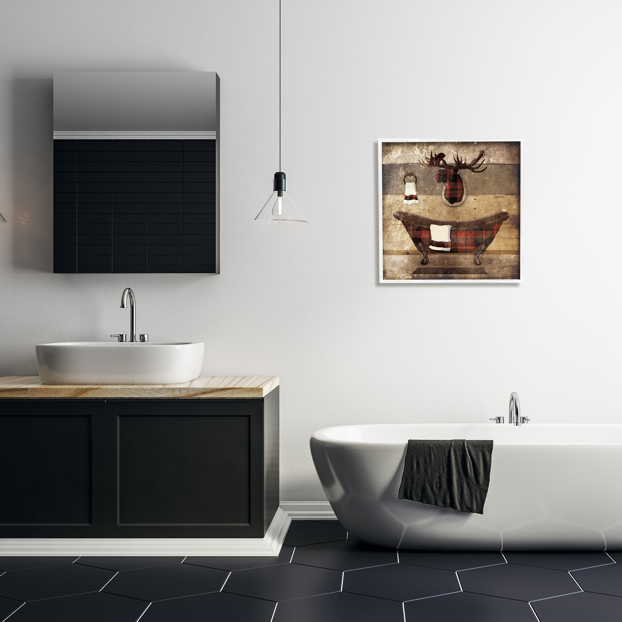 Stupell Industries Plaid Cabin Bathroom Country Wood Textured Design, 24 x 24,Design by Lauren Gibbons