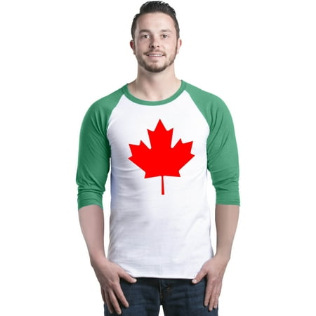 Shop4Ever Men s Canada Red Leaf Canadian Flag Raglan Baseball Shirt X-Small White/Kelly