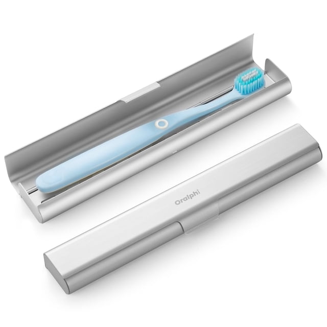 Estuche de viaje para cepillos de dientes Oralphi, aleación de aluminio plateado, paquete de 1