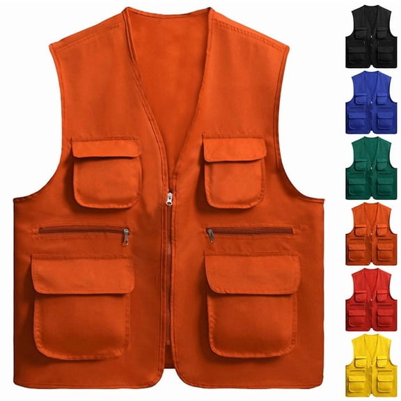Kinrui Unisex Outdoor Multi Pocket Vest Summer Casual Vest Jacket for Fishing Hunting Work Waistcoat Orange L
