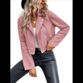 thumbnail image 2 of Chaqueta Blazer de Ante y Piel Sintética de Larga con Cremallera Corta para Mujer, Moda de Otoño. Rosa XXL, 2 of 8
