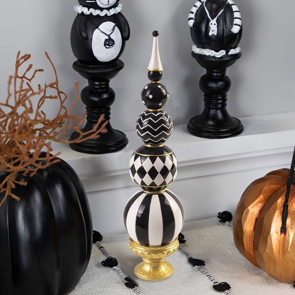 Black and White Checkered Decor, 15.7 Inch Resin Modern Sphere Sculpture, Table Top Mantel Office Desk Shelf Halloween & Christmas Decorations for Home Statue