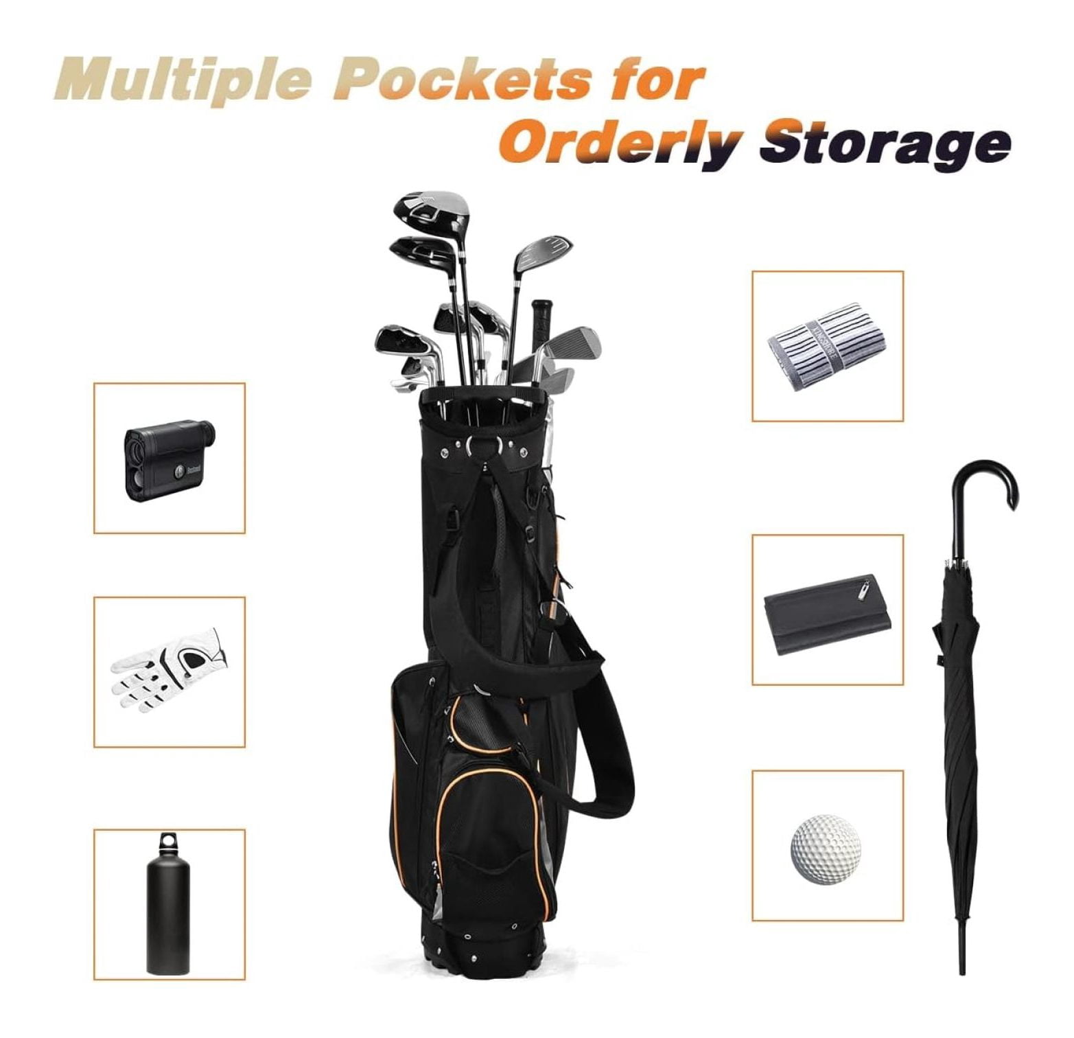Golf Stand Bag, Golf Cart Bags with 8-Way Divider, Rain Hood & Double Shoulder Straps, Lightweight Portable Club Bag for Men Women