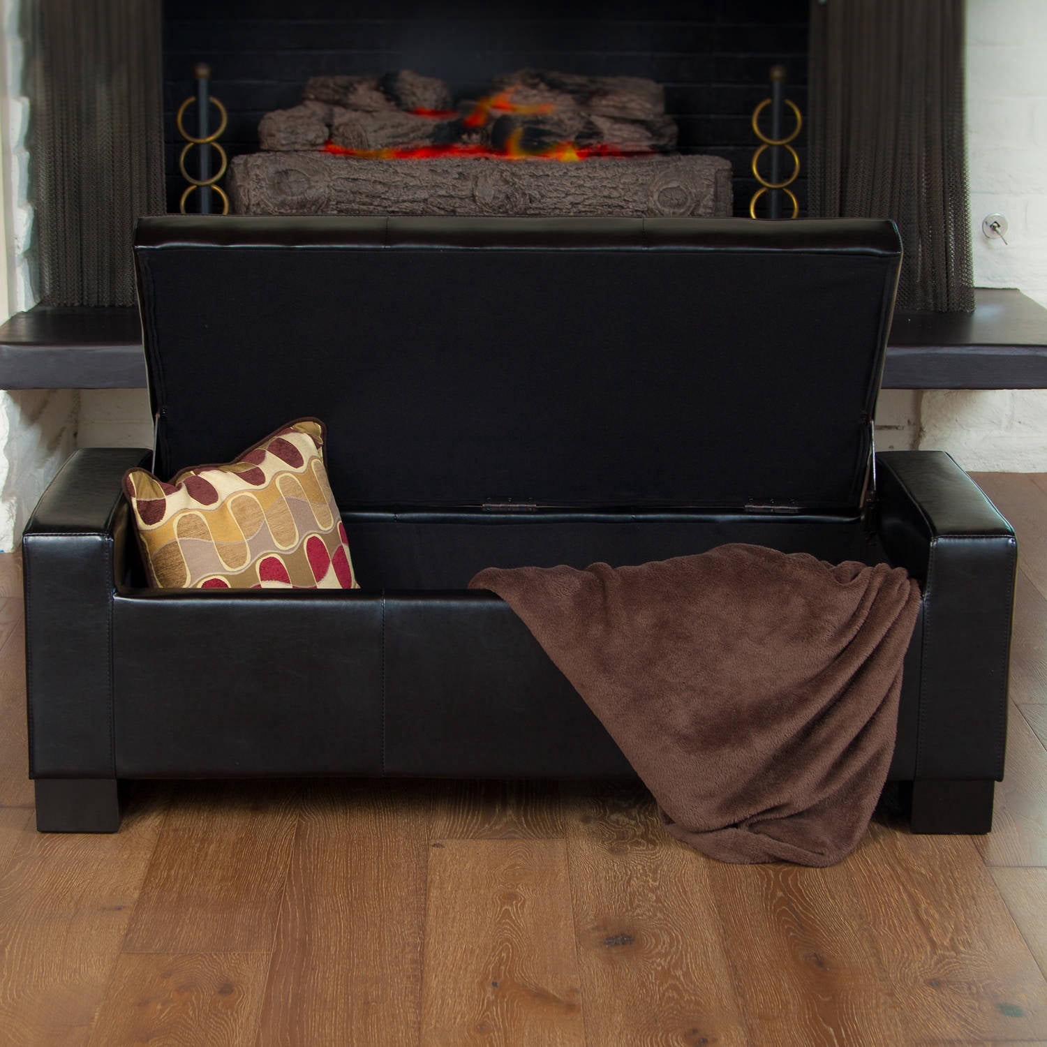 Henry Black Bonded Leather Wood-frame Storage Ottoman