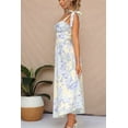 thumbnail image 4 of Elegant Dresses for Women Sleeveless V-Neck Print Long Dress Casual Pleated A-Line Summer Tunic Maxi Slip Dress Blue S, 4 of 9