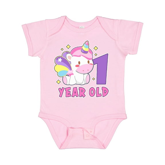 Inktastic 1 Year Old with Cute Unicorn Birthday Girls Baby Bodysuit