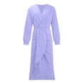 thumbnail image 4 of Vestido a media pantorrilla de manga larga con abertura en la cadera y cuello en V sólido de otoño e invierno para mujer Fridja  yut6147, 4 of 8
