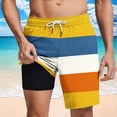 thumbnail image 2 of RongHuan Swimming Trunks for Men Color Block Swimwear with Liner 2 in 1 Summer Bathing Suits Comfy Beach Shorts with Pockets Yellow S, 2 of 7
