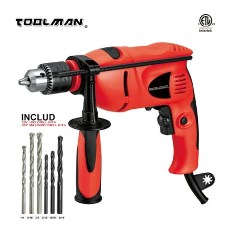 Heavy Duty Electric Drill (Toolman 6ft Corded Electric Drill-Heavy Duty Power Drill, 1/2 inch Chuck, 6.4-Amp, 2800 RPM Speed with Adjustable 360 Handle)