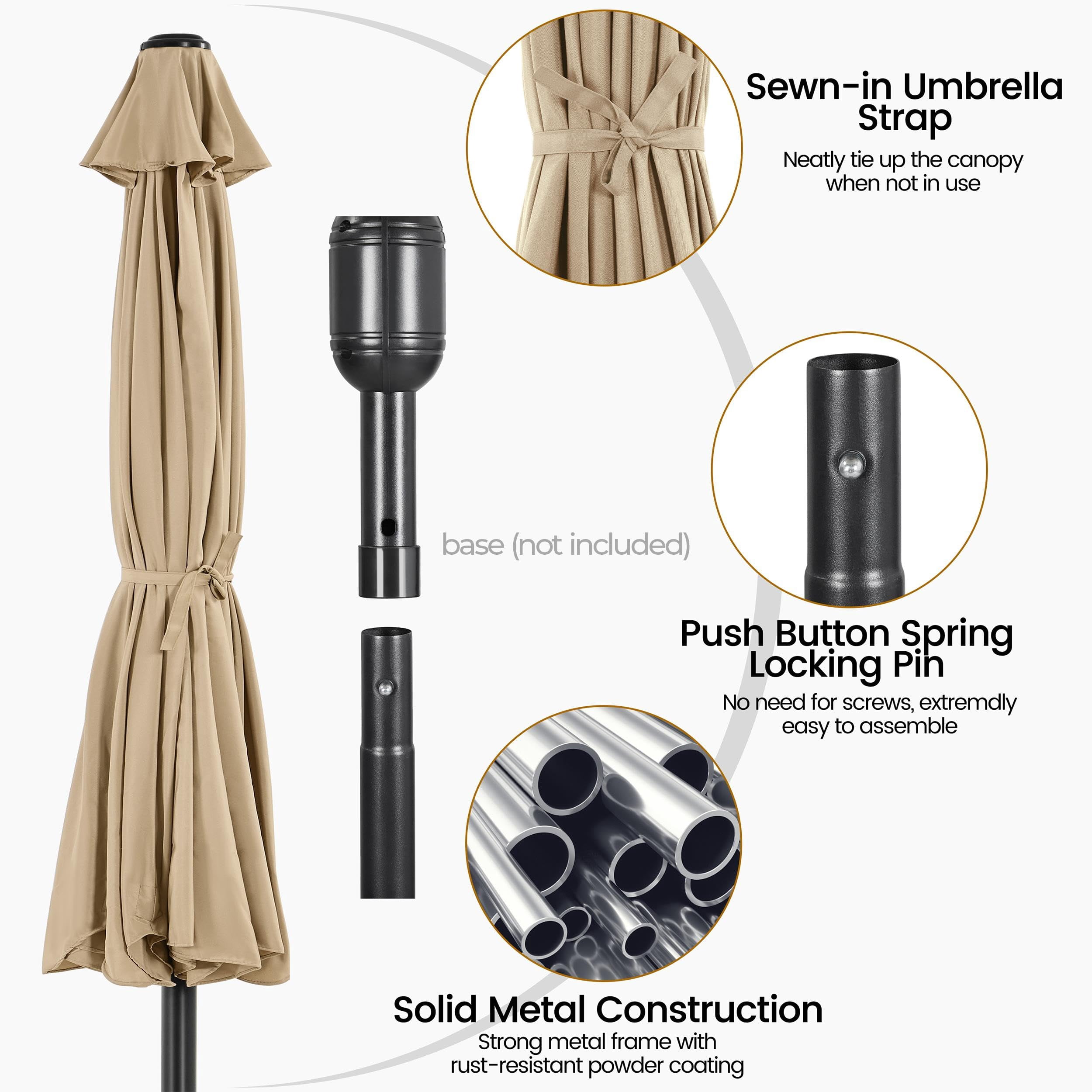 9ft outdoor patio umbrella, 8 ribs market umbrella with push button tilt and crank, durable canopy for garden deck balcony beach pool, brown