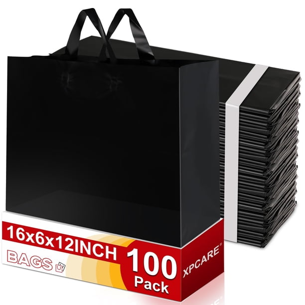 Bolsas de regalo de plástico XPCARE, paquete de 100 unidades, 40 x 15 x 30 cm, con asas, negras