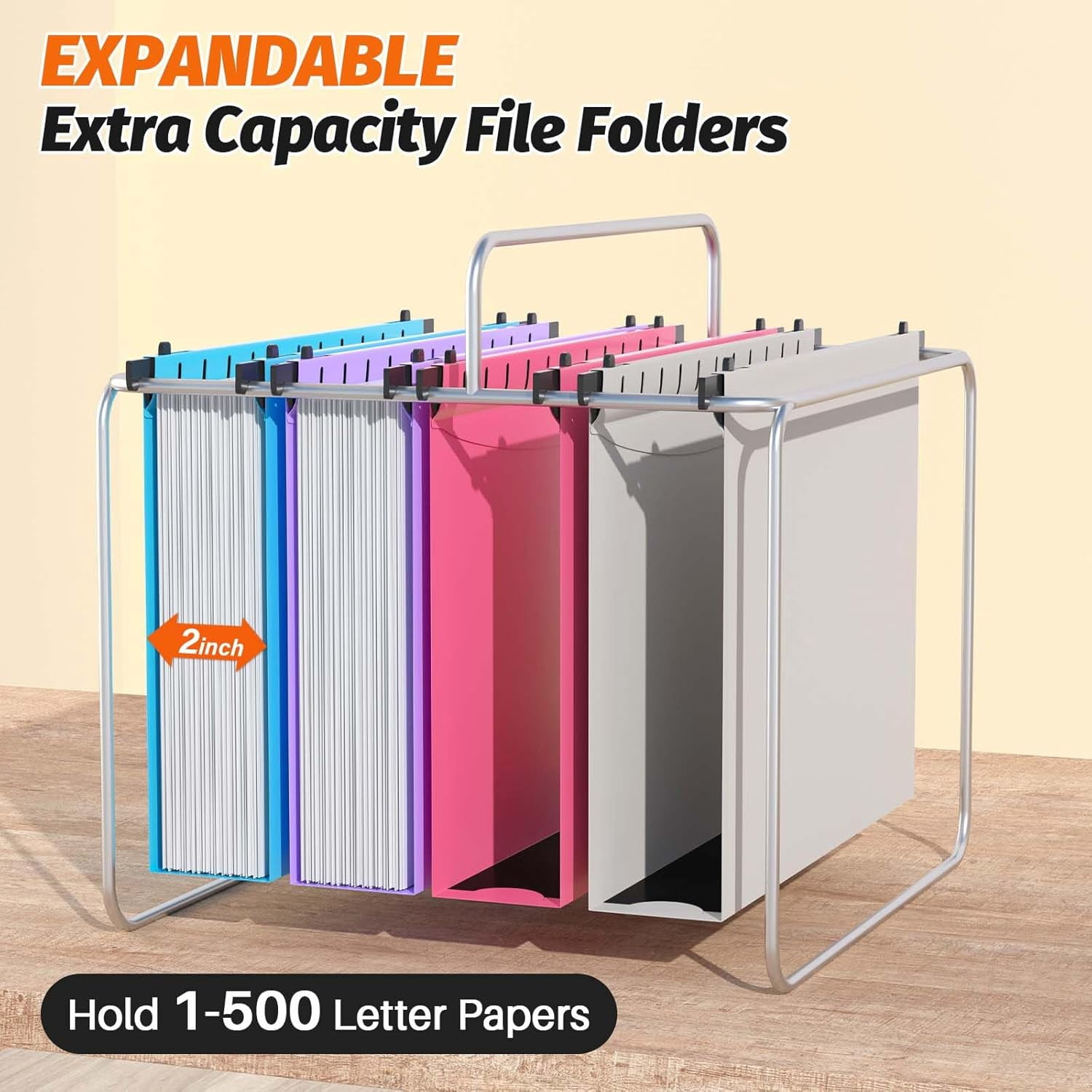 Extra Capacity Plastic Hanging File Folder, 12 Pack Reinforced Hang Folders Letter Size, Heavy Duty 2 Inch Expansion Filing Cabinet Folders for Bulk Files, Medical Charts, Assorted Colors