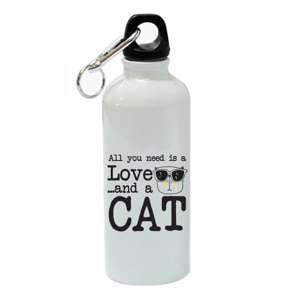 All You Need Is A Love And A Cat White Aluminum Sports 20 oz Water Bottle