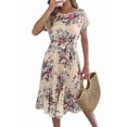 thumbnail image 2 of Women's Floral Elegant Pleated Midi Print Batwing Sleeve Tie Waist Dress for Daily Wear M, 2 of 10