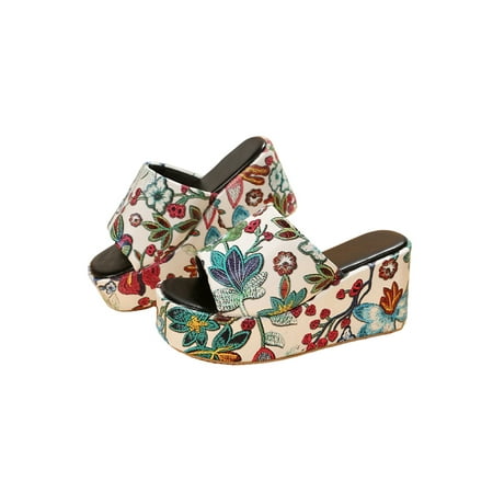 

Welliumy Womens Slides Floral Platform Sandals Slip On Heels Sandal Street Wedge Shoe Indoor Outdoor Non-Slip Summer Casual Shoes Red 5