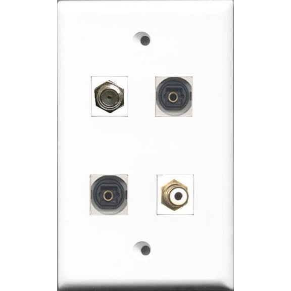RiteAV 1 Port RCA White and 1 Port Coax Cable TV- F-Type 2 Port Toslink Wall Plate