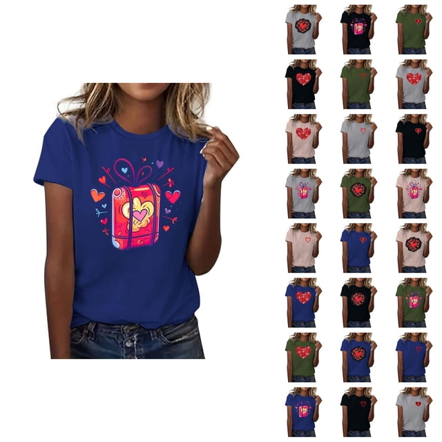 T-shirt Femme Saint-Valentin 2026 Mode Manches Courtes Col Rond Cœur Graphique
