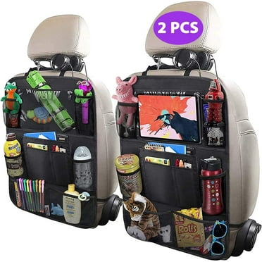 INCTUO  2 Pack Car Backseat Organizer with 10" Table Holder, 9 Storage Pockets Seat Back Protectors Kick Mats for Kids Toddlers, Travel Accessories