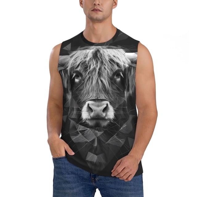 Balery Geometric Bull Design Camisetas sin mangas para hombre, absorbe la humedad y protege contra el mal olor.-Medium