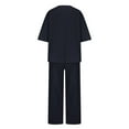 thumbnail image 4 of BLTIBY 2025 Cotton Linen 2 Piece Sets for Women Summer Solid Color Loose Short Sleeve V Neck Shirts Wide Leg Pant Matching Set Plus Size Vacation Outfits with Belt Dark Blue 4XL, 4 of 6