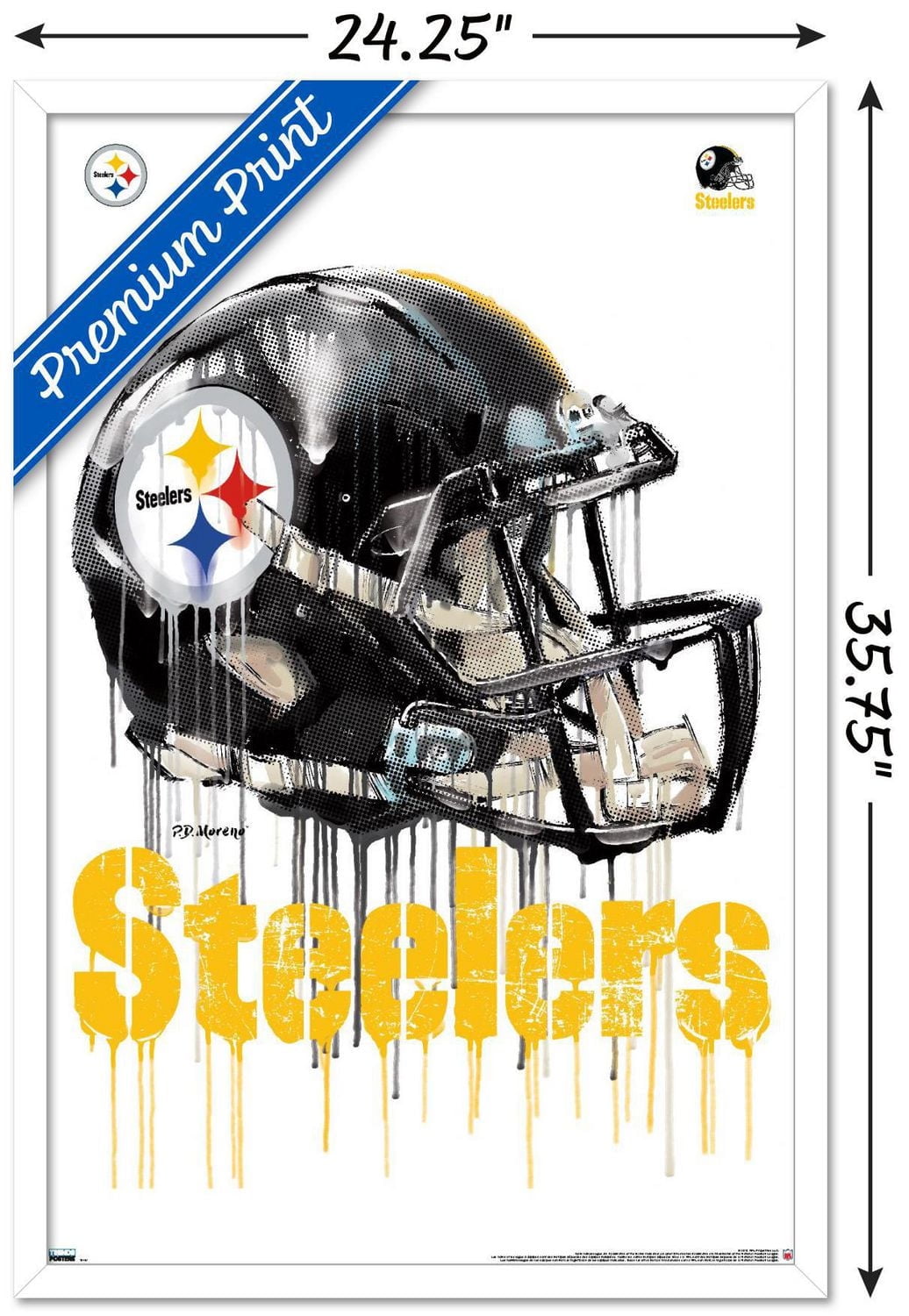 NFL Pittsburgh Steelers - Drip Helmet 20 Wall Poster, 22.375" x 34" Framed