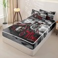 thumbnail image 2 of Manfei Vintage Train Zipper Full Size Comforter Sets with Fitted Sheet and 2 Pillowcases,Dark Clouds Zipper Bedding Set,Black Red,Black Reversible,4pcs, 2 of 8