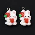 thumbnail image 3 of 50pcs Resin Pendants with Platinum Iron Findings Cute Rabbit with Strawberry White 26.5x17.5x7.5mm Hole: 2mm, 3 of 4
