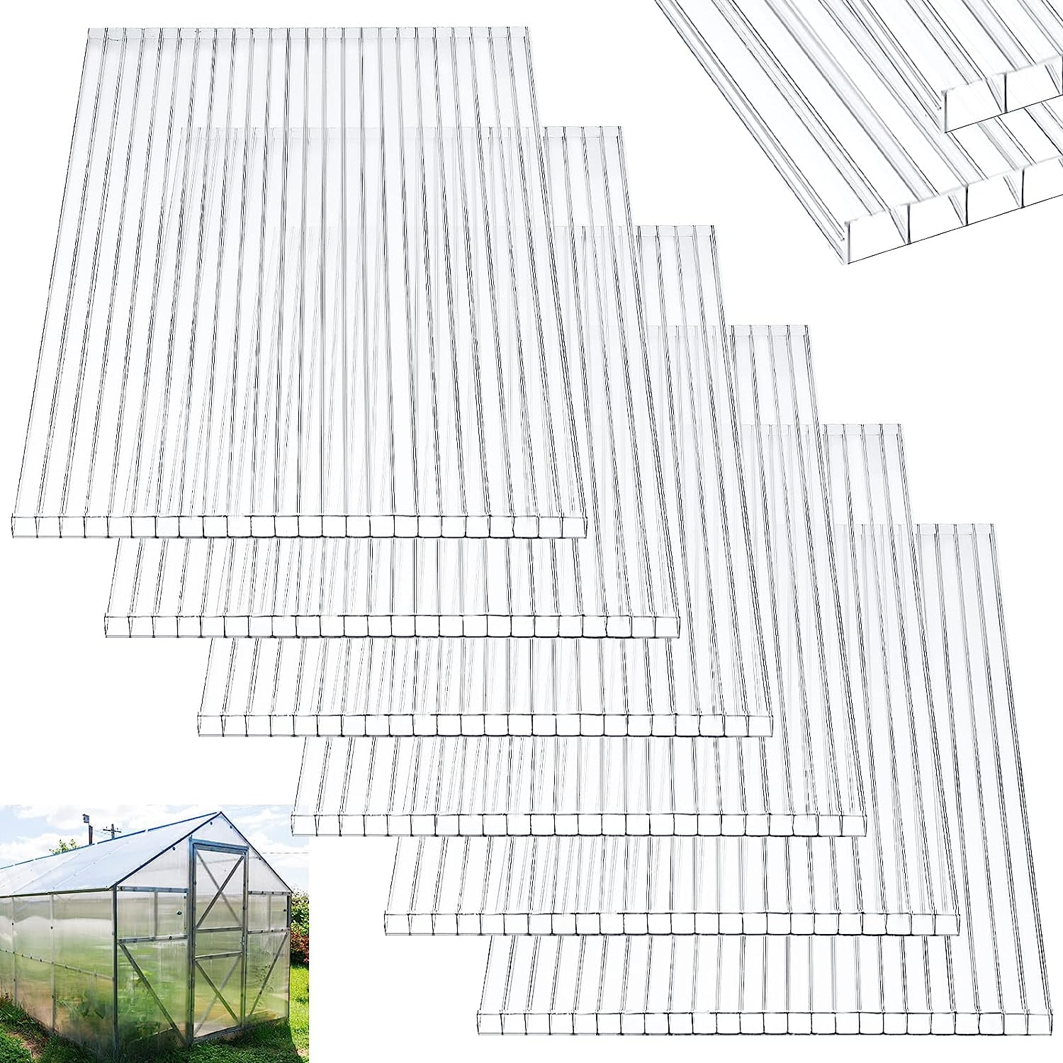 6 Pack Polycarbonate Greenhouse Panels Polycarbonate Sheets Waterproof UV Protected Reinforced