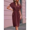 thumbnail image 5 of Women'S V Neck Elegant Dress Irregular Sleeve Solid Color Bodycon Midi Cocktail Gown Reddish-Brown XL, 5 of 8
