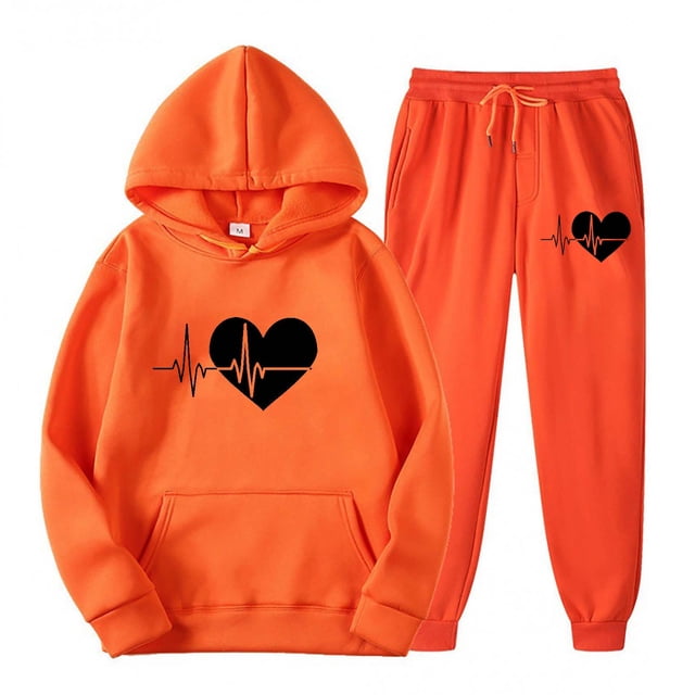 Besolor Womens Sweatsuits Two Piece Outfits Heart Print Pullover Hooded Sweatshirt and Jogger Pants Tracksuit Set Tracksuits