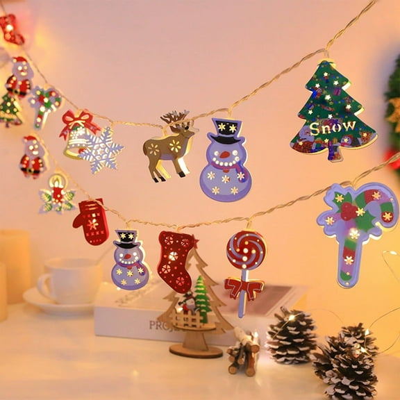 LED Christmas String Lights with Iron Santa Snowman Figures, Indoor Outdoor Decorative Lights for Tree and Party, Festive Ambiance Lighting(A)