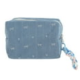 thumbnail image 1 of Bolsas de maquillaje de lona azul con forma de corazón y lazo, 1 pieza, ligera, para vacaciones, 1 of 6