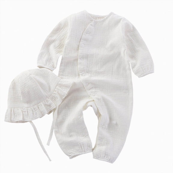 mgoYE Baby Boy Coming Home Outfit Newborn Clothes MuslinCotton Wrap Romper Long Sleeve Jumpsuits Boho Infant Clothes with Hat(White,3-6 Months)