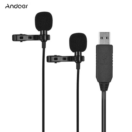 Andoer 1.5m/5ft USB Dual-head Lavalier Lapel Microphone Clip-on Omnidirectional Computer Mic for Windows Mac Video Audio (Best Audio Recording App For Mac)