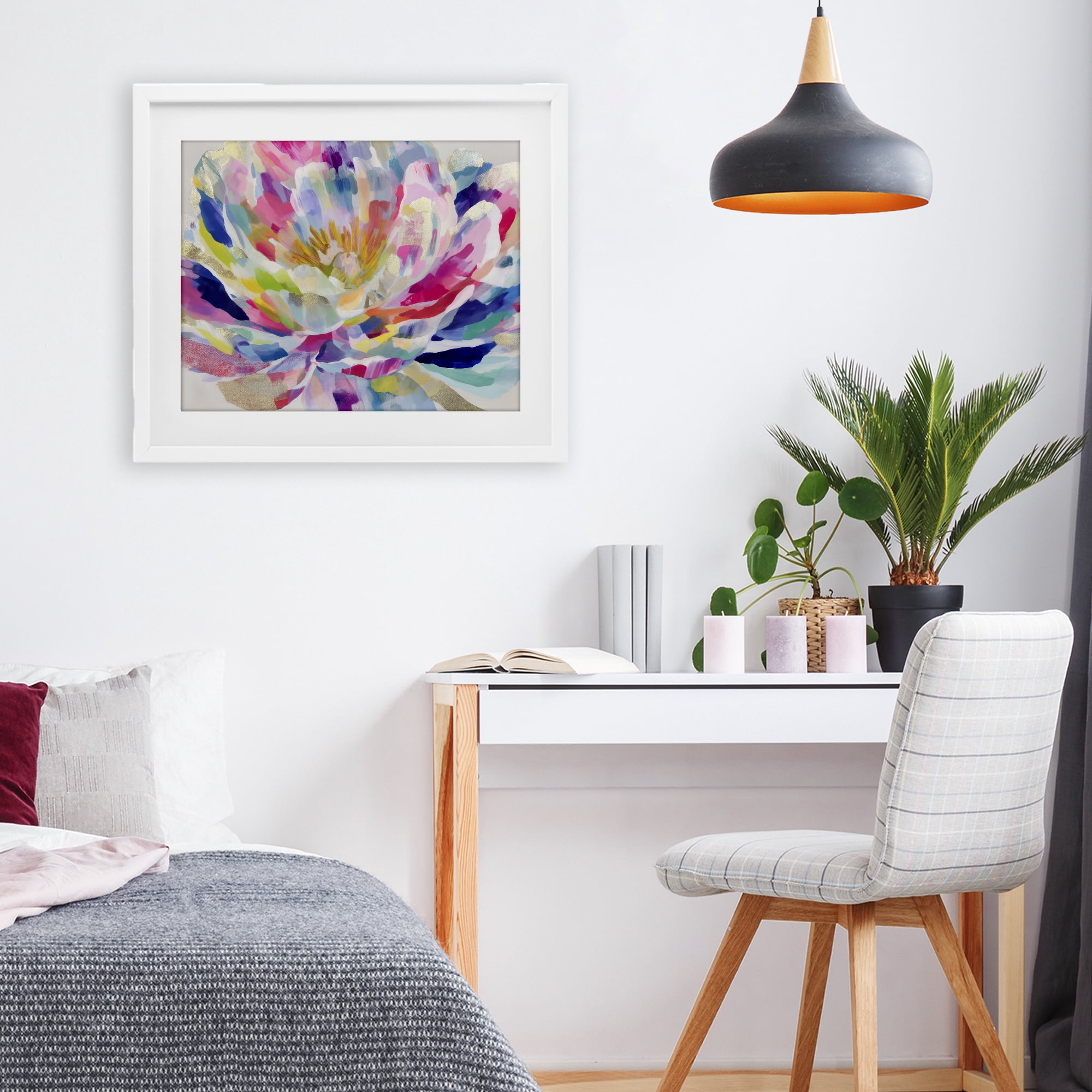 Stupell Industries Dahlia in Pink & Blue White Framed Print Under Glass, design by Chromatic Storm Studio