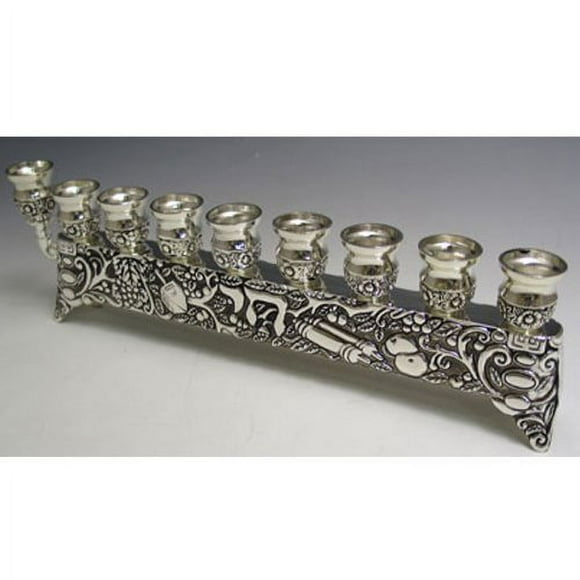 Hanukkah Menorah Hanukkia Unique Silver Plated With " Chai" In Hebrew, Can be used With Oil Or Candles. Size: 11.5" 3" Great Gift For; Shabbat Chanoka Rabbi Temple Wedding Baby Naming Housewarming